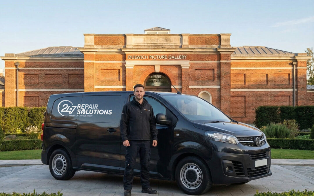 Technician standing next to service van in Dulwich Village property.